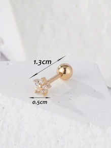 1入組方晶鋯石花朵裝飾耳釘 - 金黃色 - 查看 3