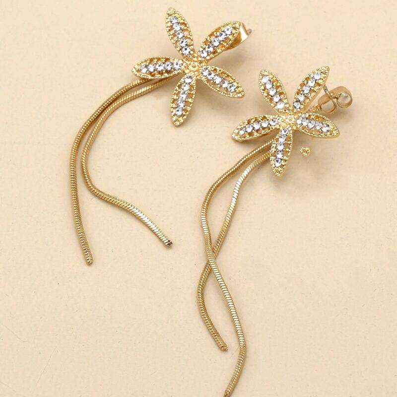 

Rhinestone Flower Drop Earrings, Gold