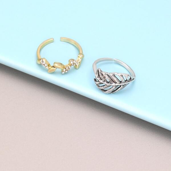

2pcs Leaf Design Ring, Multicolor