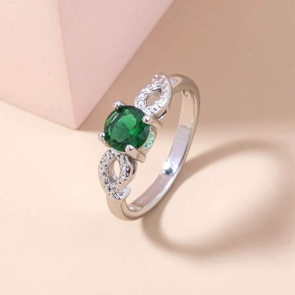 

Zircon & Gemstone Decor Ring, Silver