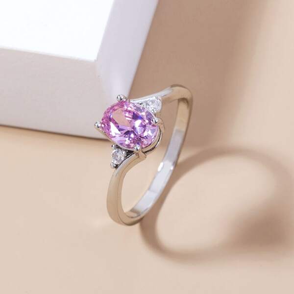 

Oval Zircon Decor Ring, Silver