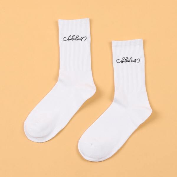 

Letter Graphic Crew Socks, White