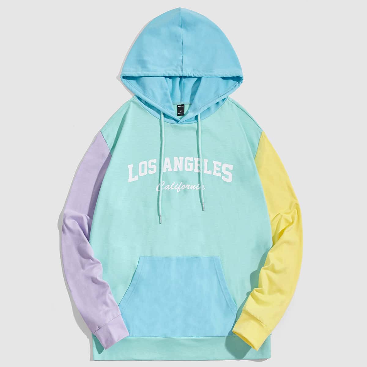 

Guys Letter Graphic Color Block Kangaroo Pocket Drawstring Hoodie, Multicolor