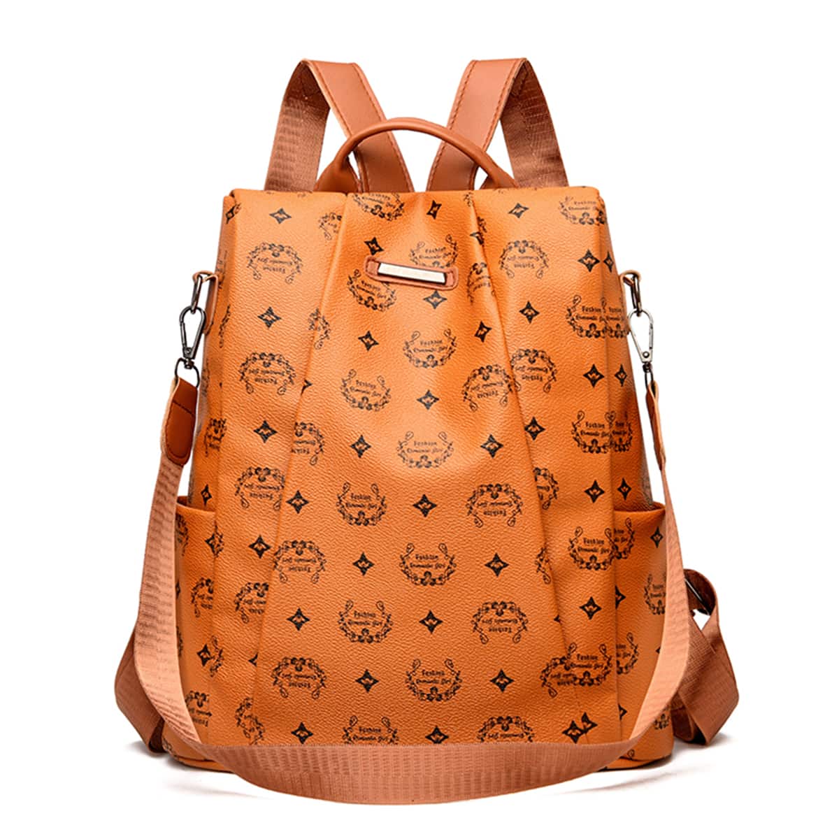 

All Over Print Curved Top Backpack, Brown