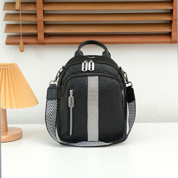 

Two Tone Zip Detail Backpack, Black
