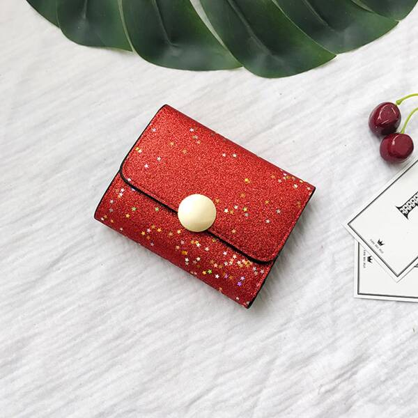 

Star Decor Flap Small Wallet, Red