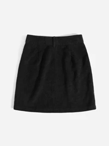 SHEIN EZwear Corduroy Dual Pockets Straight Brow Mini Skirt - Black - View 2