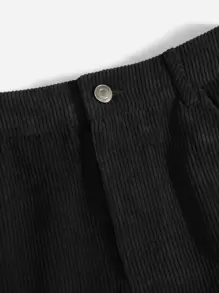SHEIN EZwear Corduroy Dual Pockets Straight Brow Mini Skirt - Black - View 4