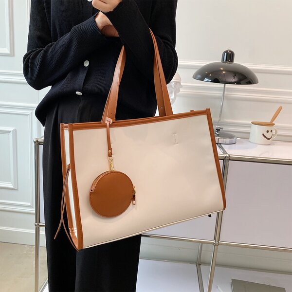 

Contrast Binding Tote Bag, White