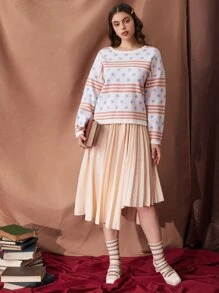 SHEIN Unity Star & Striped Pattern Drop Shoulder Sweater