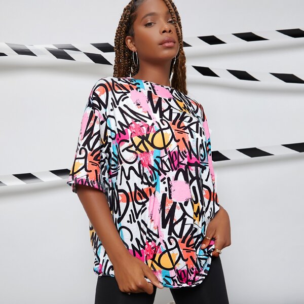 

Letter Graphic Drop Shoulder Tee, Multicolor