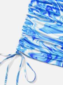 SHEIN ICON Marble Print Drawstring Hem Cami Dress - Blue - View 3