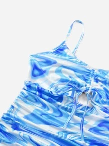 SHEIN ICON Marble Print Drawstring Hem Cami Dress - Blue - View 4