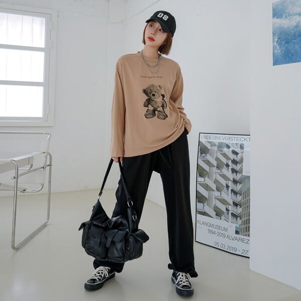 

Bear & Letter Graphic Tee, Khaki