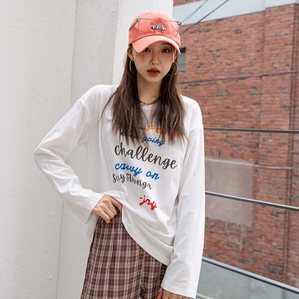 

Slogan Graphic Drop Shoulder Tee, White