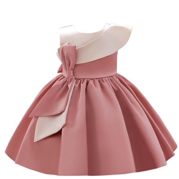 

Toddler Girls Colorblock Bow Front Asymmetrical Neck Gown Dress, Dusty pink