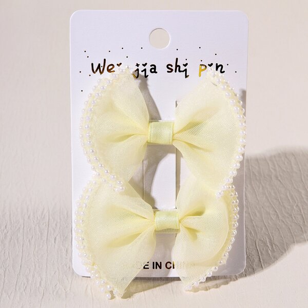 

2pcs Toddler Girls Bow Knot Hair Clip, Yellow