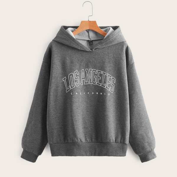 

Letter Graphic Drop Shoulder Hoodie, Dark grey
