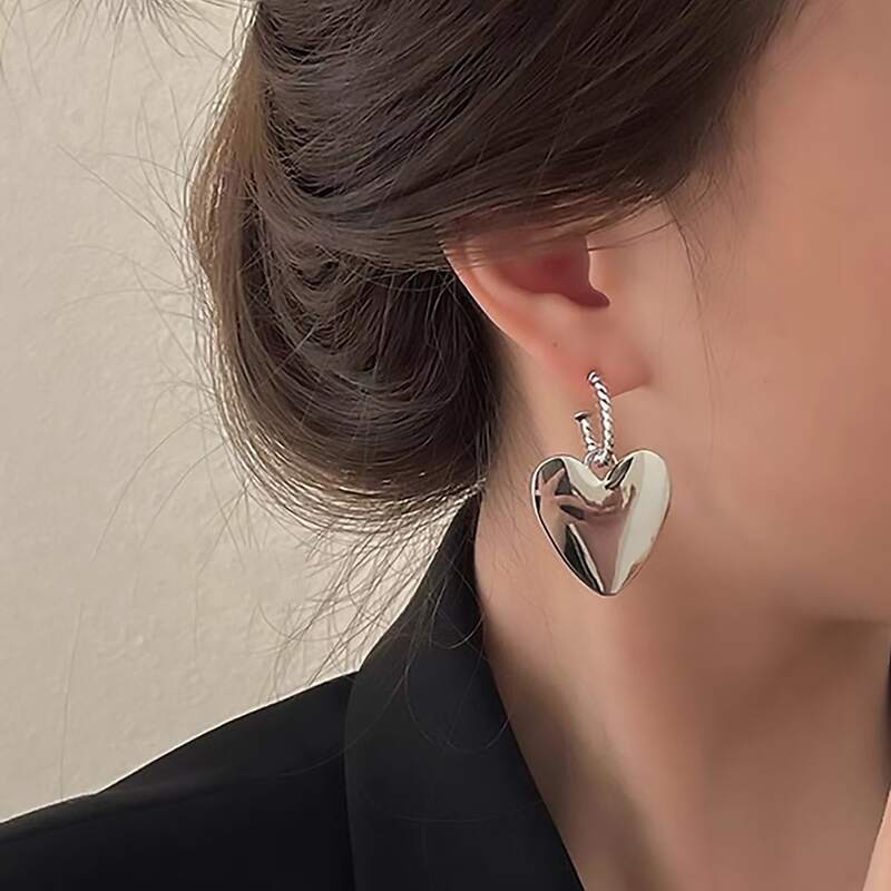 

Heart Charm Earrings, Silver