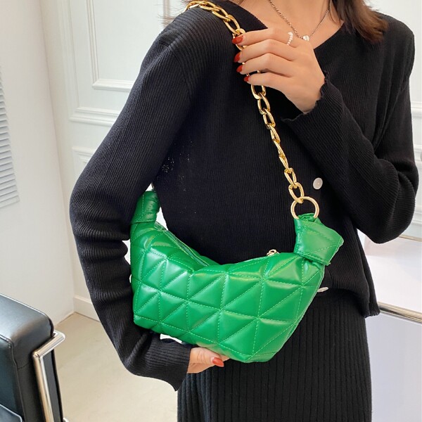 

Minimalist Quilted Chain Shoulder Bag, Green