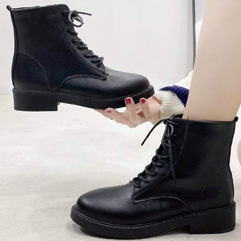 

Lace-up Front Combat Boots, Black