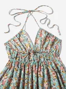 Soleia 碎花荷葉邊掛脖洋裝