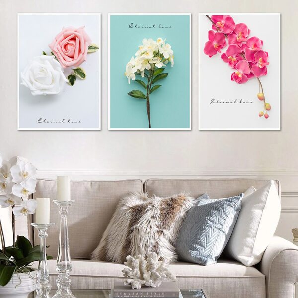 

3pcs Flower Print Unframed Painting, Multicolor