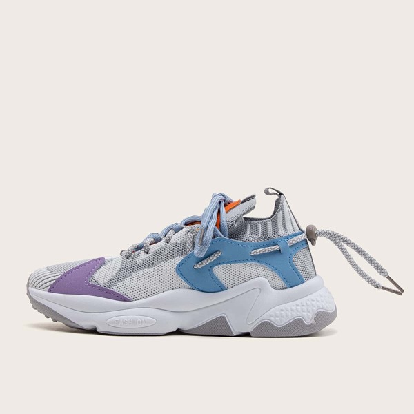 

Colorblock Knit Lace Up Front Sneakers, Light grey