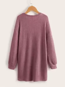 SHEIN Tween Girl Waffle Knit Drop Shoulder Dress - Redwood - View 2