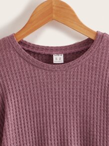 SHEIN Tween Girl Waffle Knit Drop Shoulder Dress - Redwood - View 3