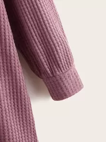 SHEIN Tween Girl Waffle Knit Drop Shoulder Dress - Redwood - View 4