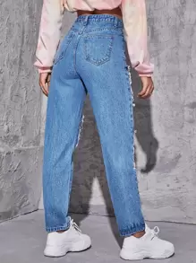 Jeans rotos de talle alto - Azul lavado medio - Ver 2