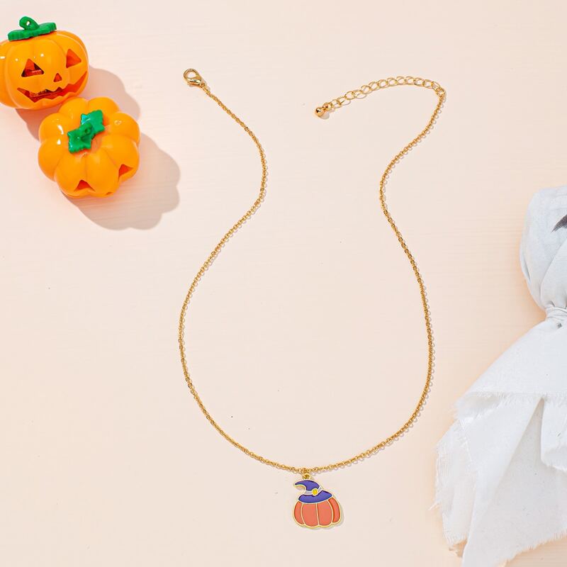 

Halloween Pumpkin Pendant Chain Necklace, Orange