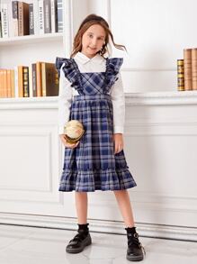 SHEIN Botão Corte Fora Babado Plissado Bainha de Ruffle Manta Formal Outfit de Duas Peças para Menina