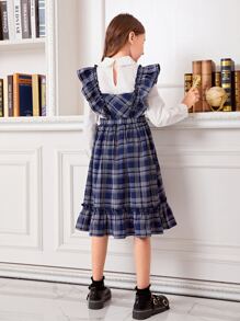 SHEIN Botão Corte Fora Babado Plissado Bainha de Ruffle Manta Formal Outfit de Duas Peças para Menina