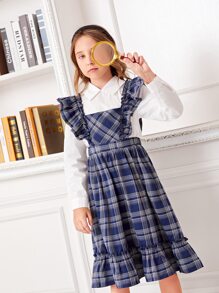 SHEIN Botão Corte Fora Babado Plissado Bainha de Ruffle Manta Formal Outfit de Duas Peças para Menina