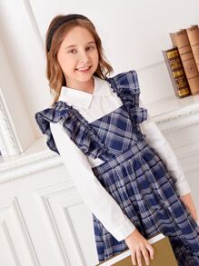 SHEIN Botão Corte Fora Babado Plissado Bainha de Ruffle Manta Formal Outfit de Duas Peças para Menina