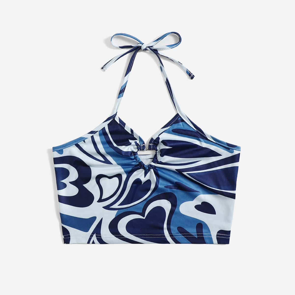 

Heart Print Ring Decor Halter Top, Blue