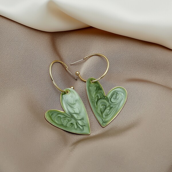 

Heart Drop Earrings, Green