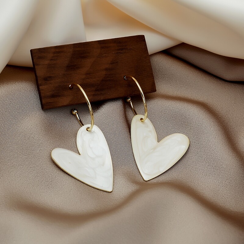 

Heart Charm Earrings, White