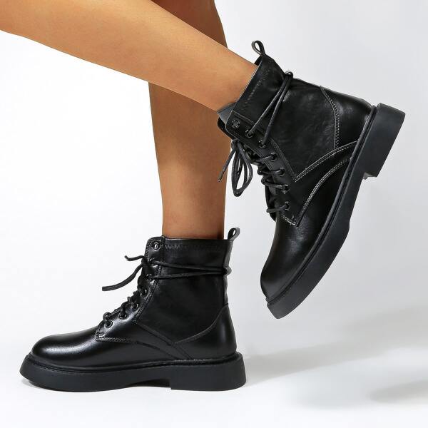 

Minimalist Lace-up Front Combat Boots, Black