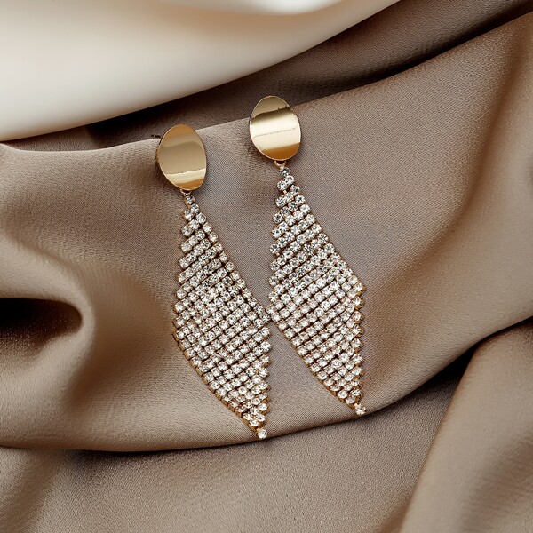 

Rhinestone Decor Geometric Drop Earrings, Gold