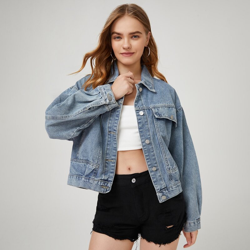 

Button Front Denim Jacket, Medium wash