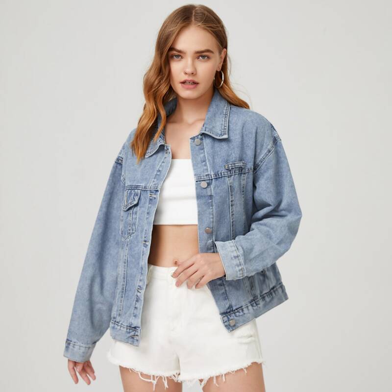 

Button Front Denim Jacket, Light wash
