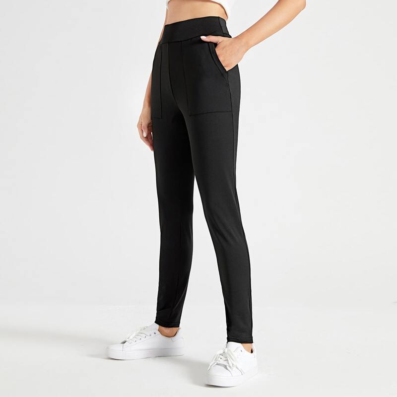 

Solid Hidden Pocket Leggings, Black