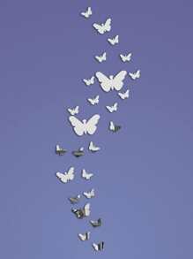 25pcs Butterfly Shaped Mirror Surface Wall Sticker, Silver Decorative Mirror Sticker For Home Decor Gifts Birthday Graduation - Silver - View 2