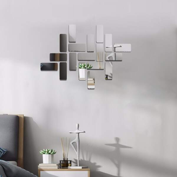 

18pcs Rectangle Mirror Surface Wall Sticker, Silver