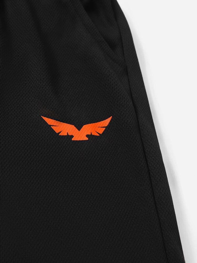 SHEIN Boys Graphic Print Tee & Track Shorts Set - Black - View 3