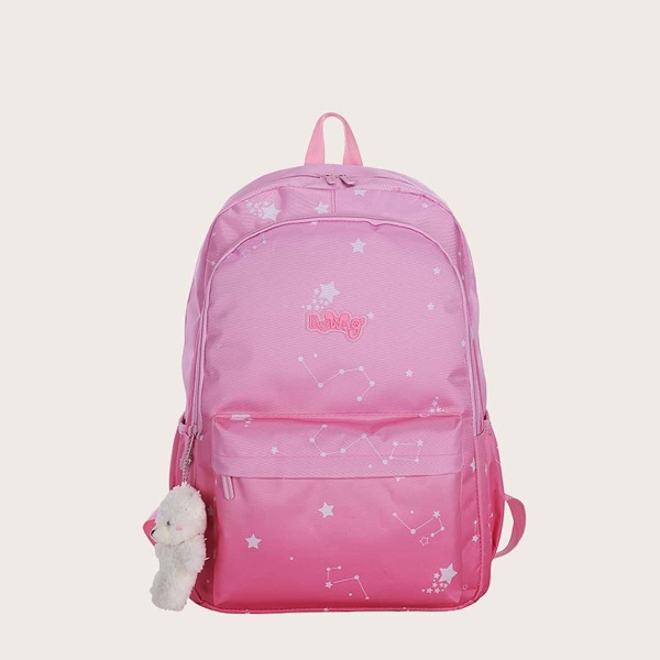 

Girls Star Graphic Functional Backpack With Bag Charm, Pink