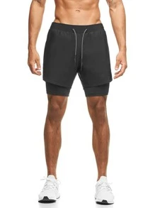 Manfinity Sport Corelite Boyfriend Style Men 2 In 1 Sports Shorts With Phone Pocket & Towel Loop Gym Shorts Jogger Shorts - Black - View 5